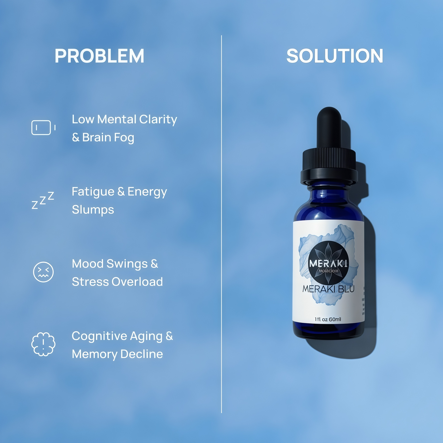 Meraki Blu USP Grade Methylene Blue Solution, 1% Formula, 30 mL Third-party tested methylene blue solution, high-purity 1% liquid formula in a 30 mL glass dropper bottle.